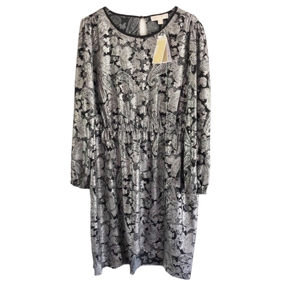 Michael Michael Kors Paisley Foil Long Sleeve Flounce Dress Size 2X - Picture 5 of 14